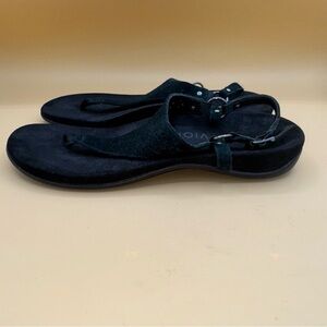 Vionic Black Kirra Toe Post Suede‎ Sandals Buckle Back Strap, Women’s 9.5, EUC